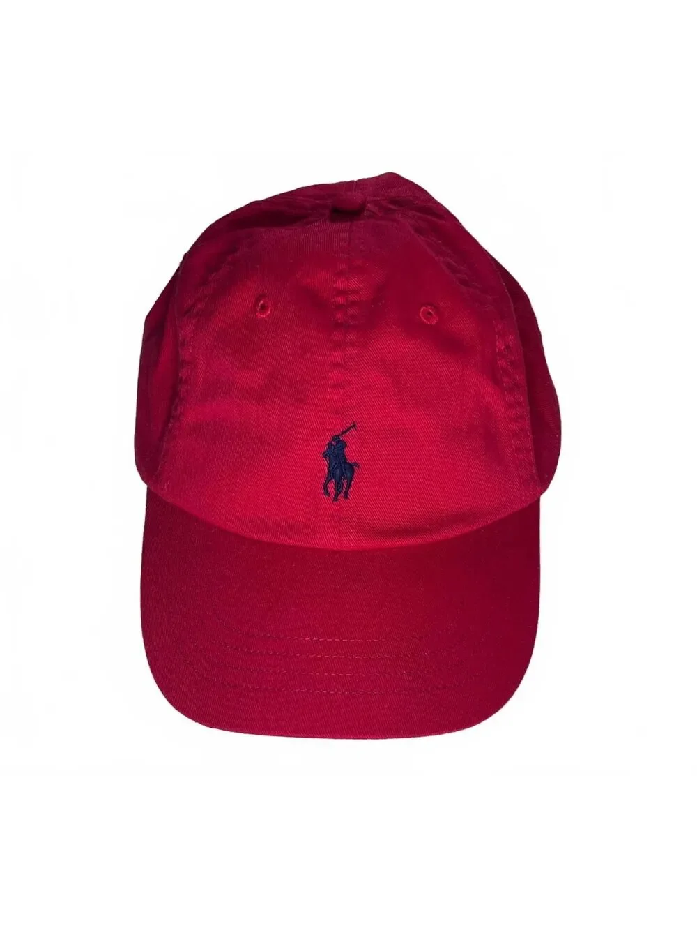 Polo Ralph Lauren Red Cotton Chino Baseball Cap Hat Navy Blue Pony Logo Strap OS
